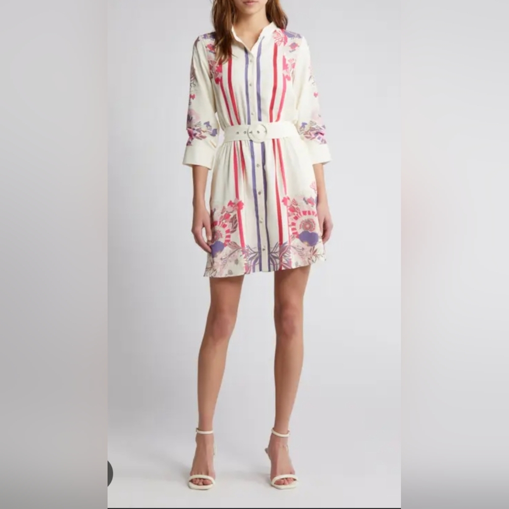 Elegant Pink Patterned Shirt Dress